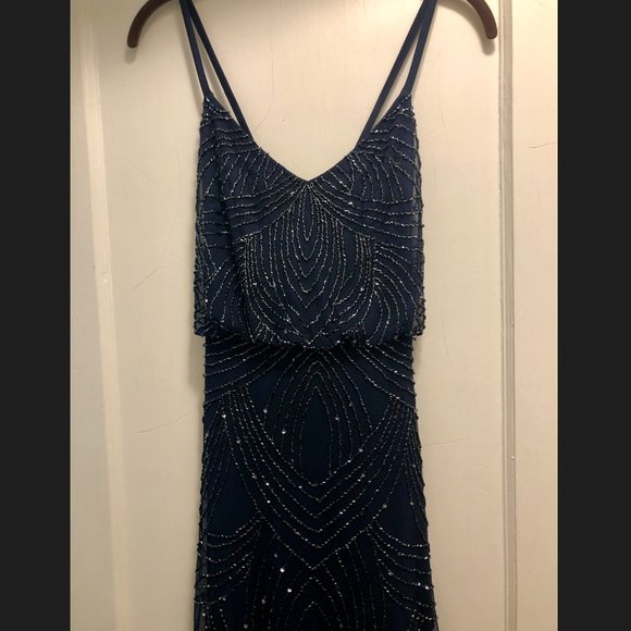 Adrianna Papell Beaded Blouson Gown Navy - Picture 6 of 6